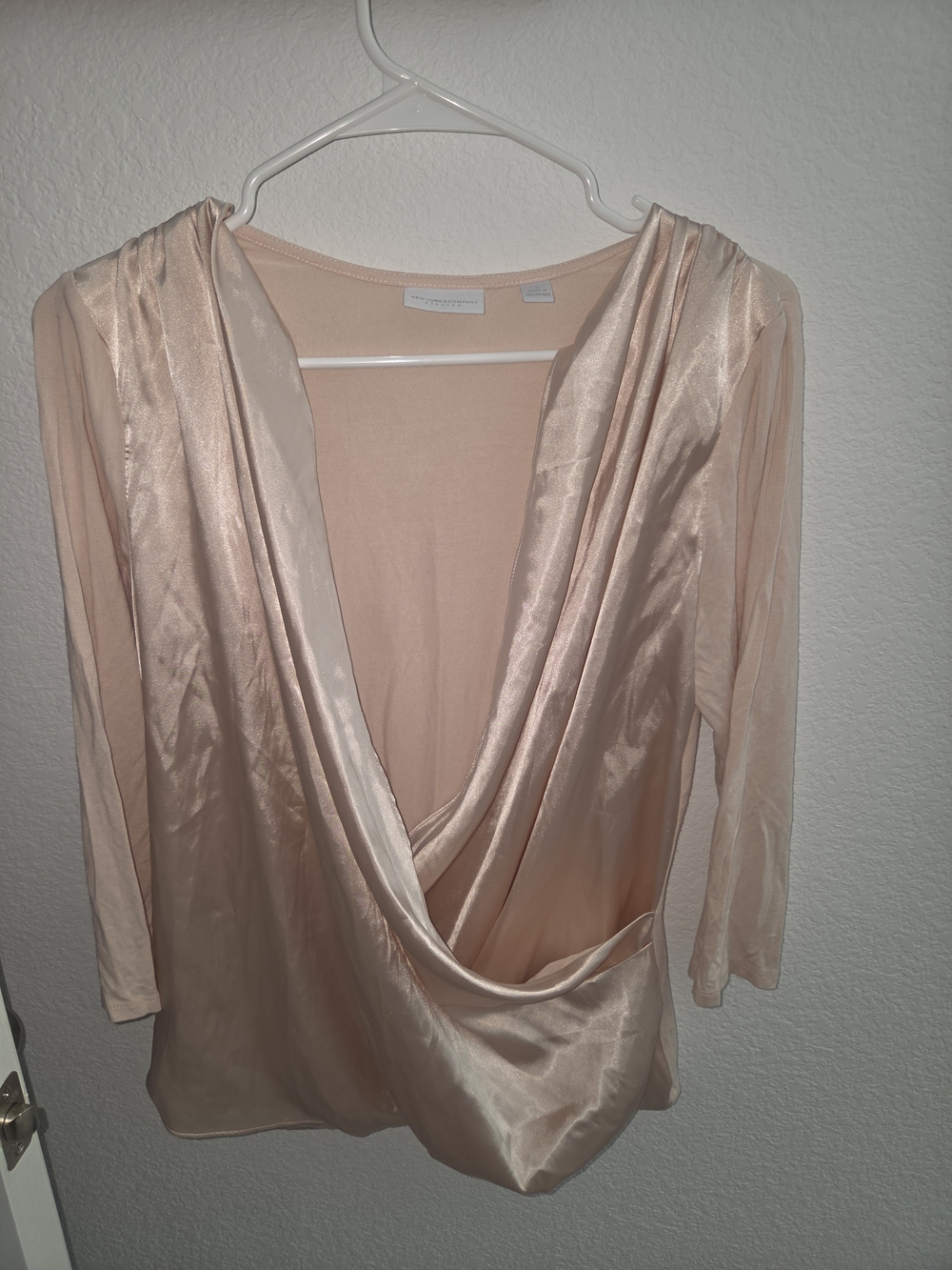 New York & Company Soft Blush Draped Wrap Blouse